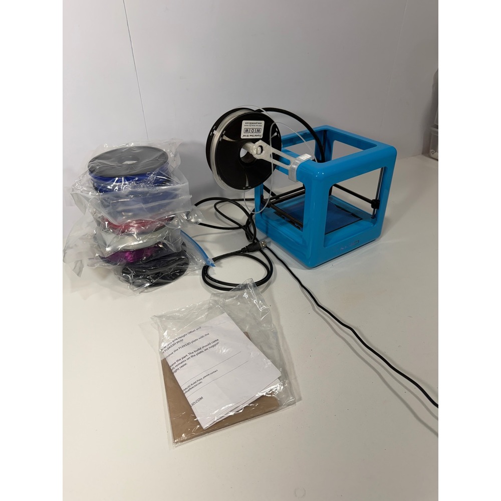 M3D Micro 3D Printer Blue Desktop Bundle w/ 6 Filament Spools & Cables UNTESTED